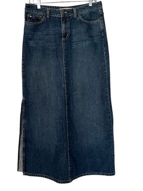 Vtg Tommy Hilfiger Dark Blue Denim Maxi Skirt with Side Slit Western Festival 8